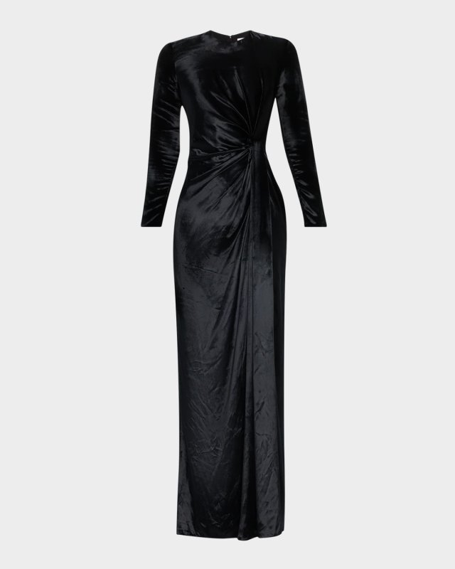 Salome Ruched Velvet Slit Gown